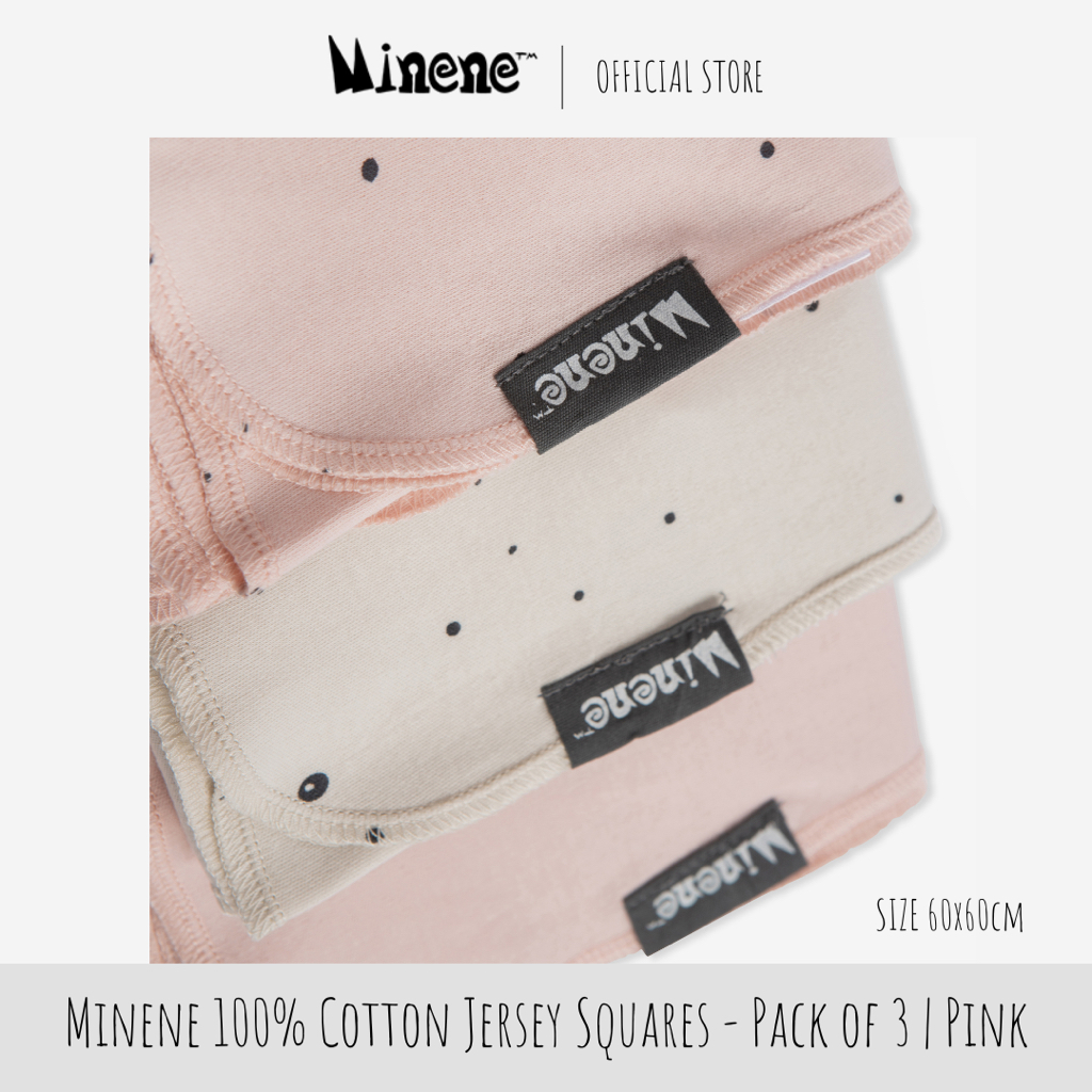 Minene 100% Cotton Jersey Squares - Pack of 3 | ผ้าอ้อมจากผ้าฝ้ายเจอร์ซี่ 100% (3ชิ้น/แพ็ค)