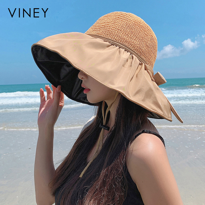 หมวกฟาง Viney หมวกกันแดดป้องกันรังสียูวี