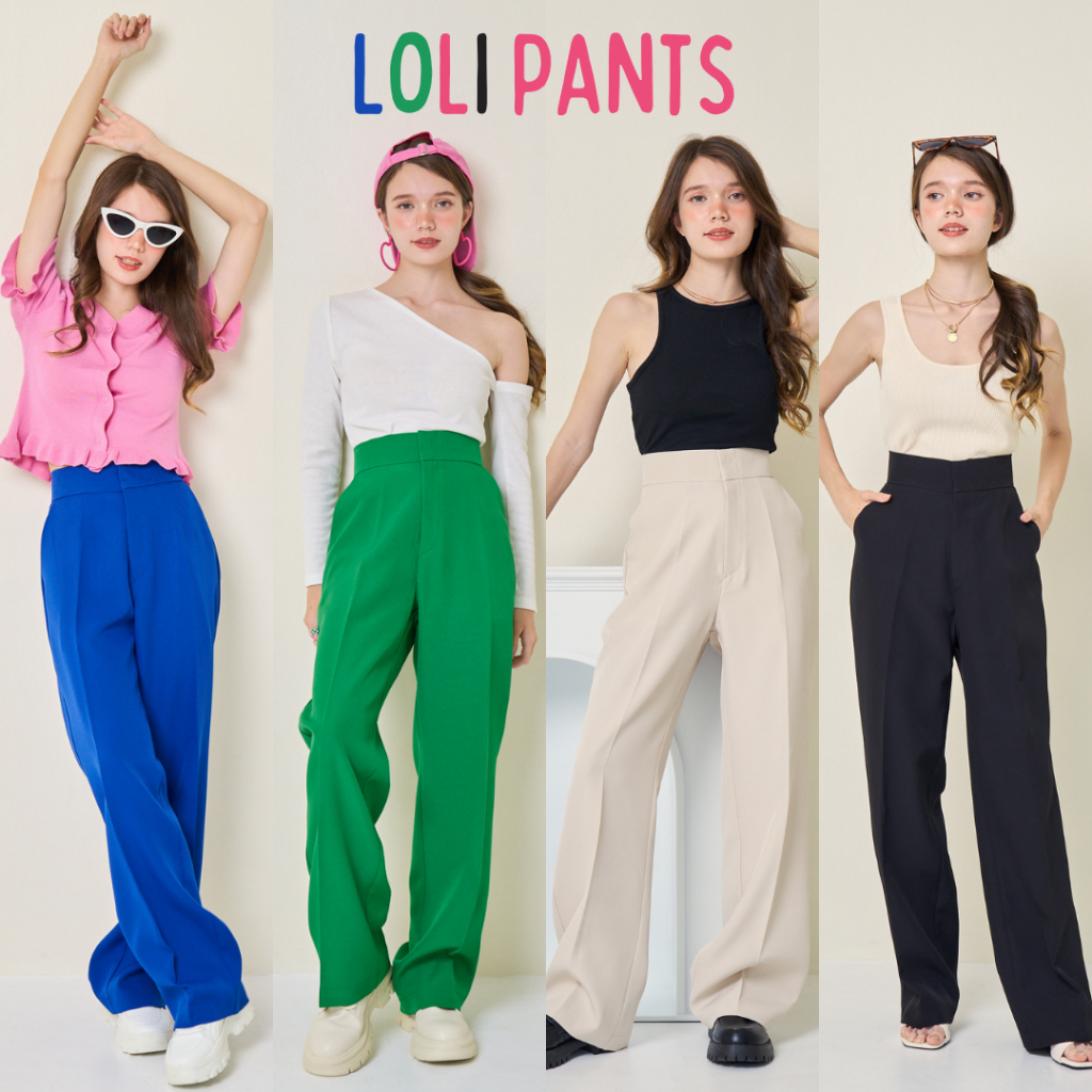 LOLI Pants กางเกงทรงขากระบอก เอวสูง ขอบเอวใหญ่ช่วยให้เอวดูคอด ผ้าไม่บาง