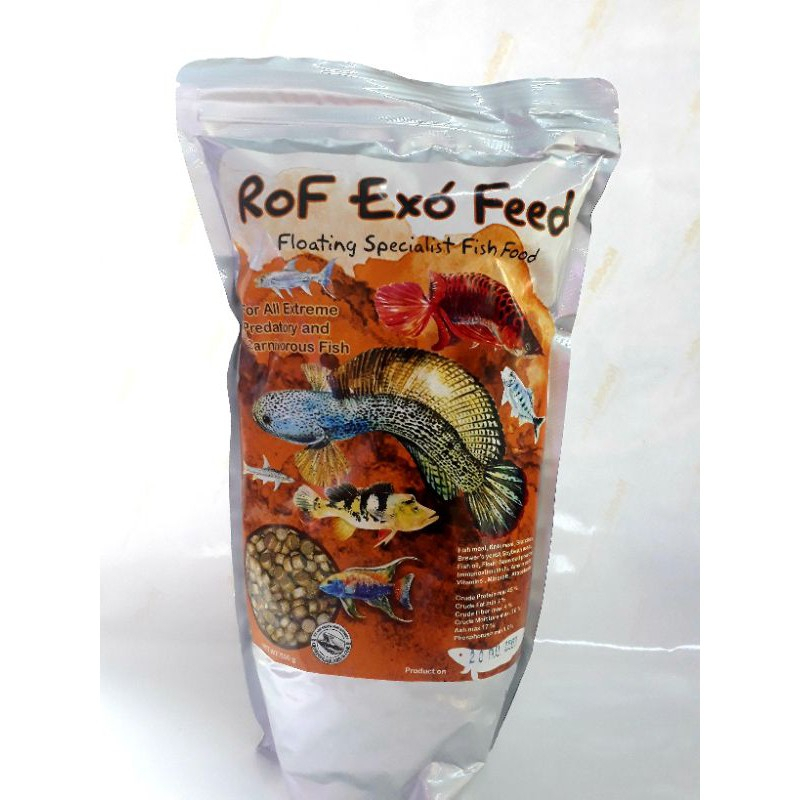 ขายอาหารปลา RoF Exo Feed สีส้ม แบบลอยน้ำ 850g.[พร้อมส่งด่วนทุกช่องทางการขนส่ง]