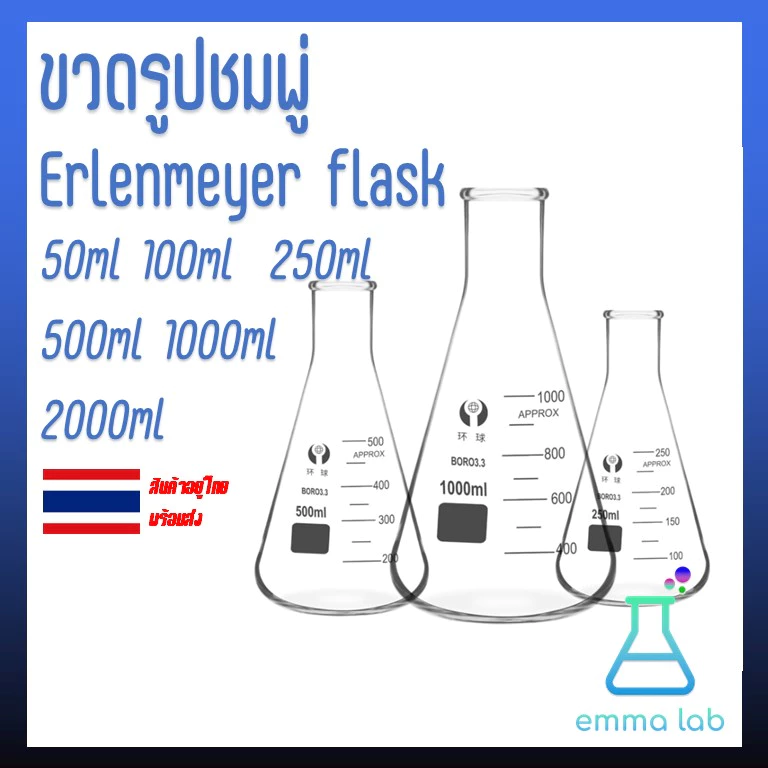 ขวดรูปชมพู่ Erlenmeyer flask 50ml 100ml 250ml 500ml 1000ml 2000ml