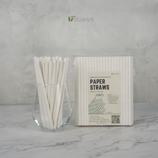 หลอดกระดาษค็อกเทล Paper straws ขนาด 6x160mm หลอดสีพื้น ขาว,ดำ หลอดกระดาษย่อยสลายได้ 1 ห่อ บรรจุ 100 ชิ้น สีพื้น