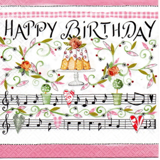 Pladao Napkin ภาพ Happy Birthday เค้กวันเกิด กับโน๊ตเพลง กระดาษแนพกิ้น สำหรับงานศิลปะ เดคูพาจ decoupage ขนาดL 33x33