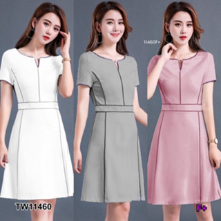 CS11460 เดรสแขนสั้นกุ๊นขอบดำ Short sleeve dress with black edging