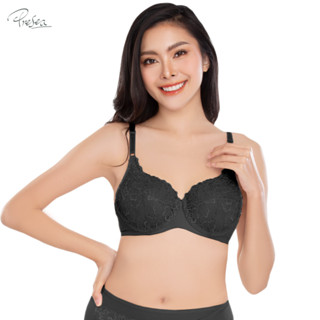 Presea บราลูกไม้ มีโครงแบบอ่อน Lace bra สีดำ MA1701