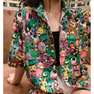 เสื้อเชิ้ตแขนสั้น เสื้อฮาวายลายการ์ตูนใส่ได้ทั้งชายและหญิง