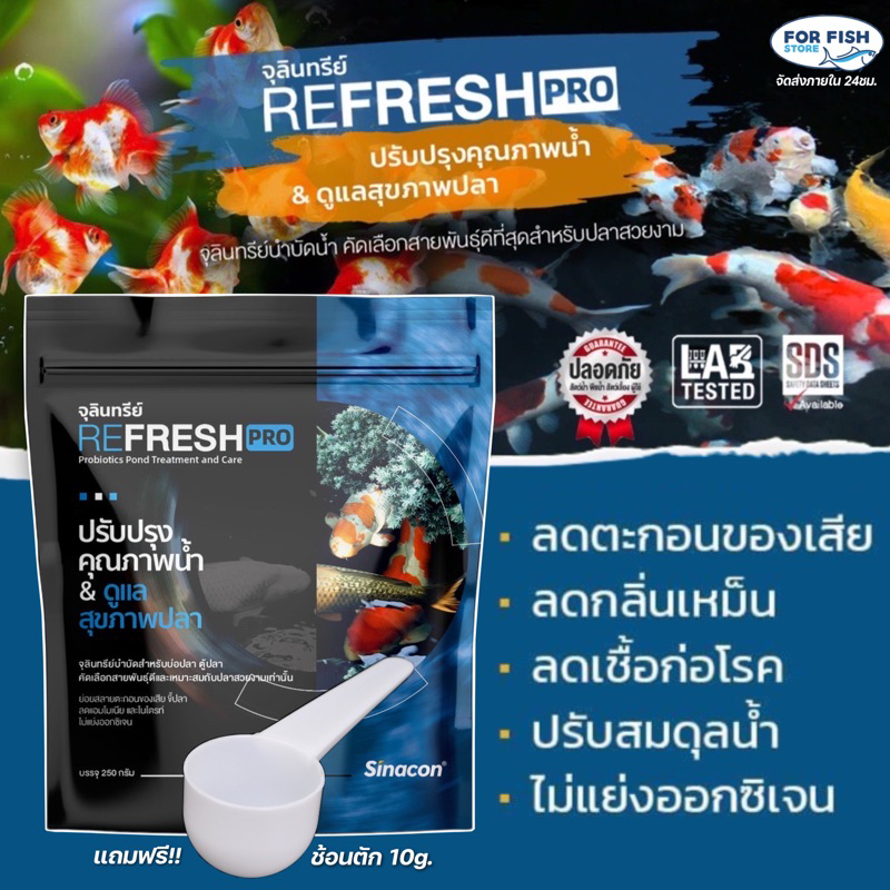 จุลินทรีย์น้ำใสบ่อปลา ตู้ปลา  REFRESH PRO ปรับปรุงคุณภาพน้ำ & ดูแลสุขภาพปลา  250 กรัม แท้ 💯%