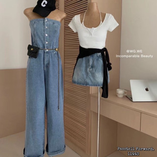 🇰🇷New🇰🇷  Korea wg denim jumpsuit  Jsยีนเกาะอกผ้ายีนฟอกสีสวย ทรงดีมากค่าาา ช่วงอกด้านหลัง จั้มยืดได้ แนะนำเลยค้าา