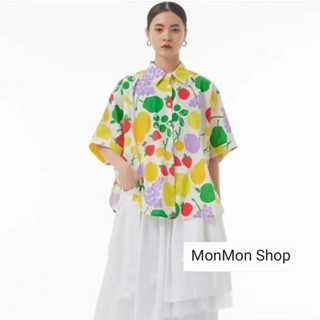 ~MONMONSHOP😊MON6630~  เสื้อคอปกแขนสั้นทรงปีกค้างคาว กระดุมหน้าทั้งแถบ ชาย​โค้งด้านข้าง อกได้ถึง 60 ฟรีไซส์ ยาว 27