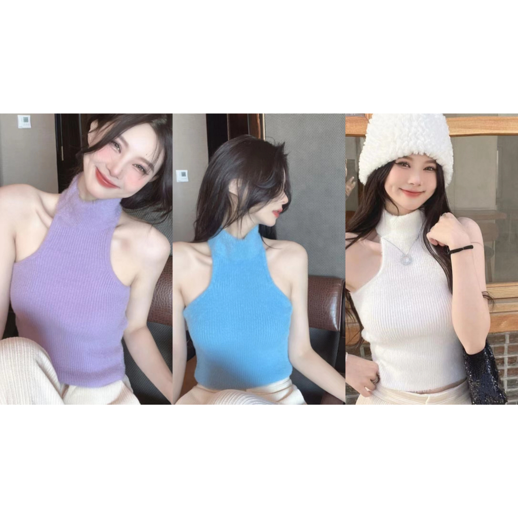 ❤️ร้านอันนา 60122 ❤️เสื้อกล้ามคอเต่าเว้าหลัง ดีเทลขนมุ้งมิ้ง ใส่ได้ 2 แบบ เลือกได้ตามชอบ