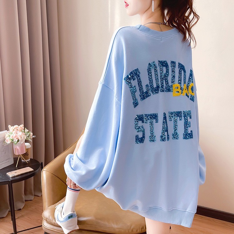 เสื้อแขนยาวสเวตเตอร์คอกลม Oversize (อก 46 นิ้ว) ปักวิบวับหน้า-หลัง ผ้าคอตตอล B30