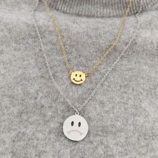 สร้อยface สร้อยsmile face สร้อยsad face สร้อยคอ Gold Smiley Face Necklace Happy Face Emoji Pendant Necklace