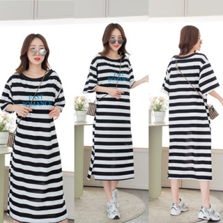 🌈🌿🌸🌺🌼🤎🧡🇰🇷 Cotton Stripe Screen Maxi Dress