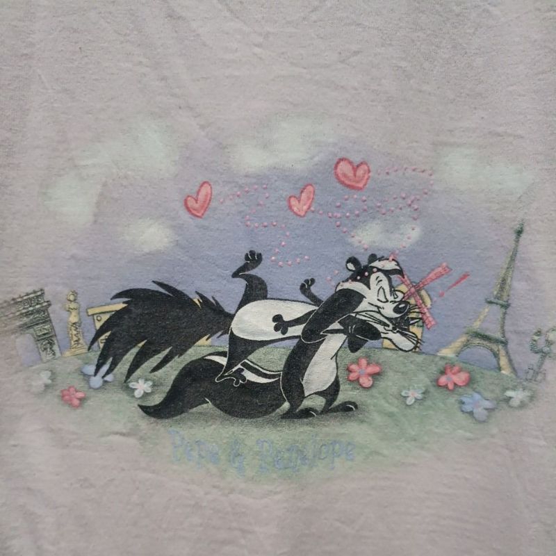 เสื้อยืดมือสอง Usa Vintage Pepe & Penelope จากการ์ตูนซีรีส์ Warner Bros. Looney Tunes งานเก่าY2K 199