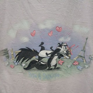 เสื้อยืดมือสอง Usa Vintage Pepe &amp; Penelope จากการ์ตูนซีรีส์ Warner Bros. Looney Tunes งานเก่าY2K 1999 Size L.อก22/ยาว29