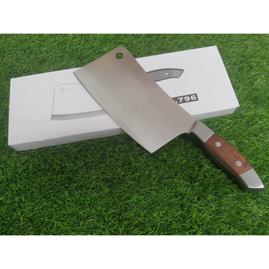 Rhino Brand No.796 มีดทำครัว มีดปังตอ มีดสับกระดูก มีดอีโต้ มีดปังตอสแตนเลส ขนาดใบมีด 7 นิ้ว หนา4มิล กว้าง 3.5 นิ้ว