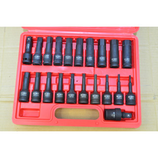 KONY ลูกบล็อก บล็อกเดือยโผล่ 1/2" (4หุน)   6 เหลี่ยม 21 ตัว/ชุด รุนยาว 76 มม.  เหล็ก CR-MO