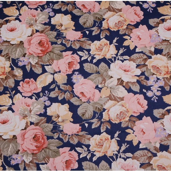 ผ้าคอตตอน 100% ทอทวิล ผ้าเมตร  ลายดอก ลายดอกวินเทจ หน้ากว้าง 1.60 เมตร