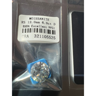 ROUND MOISSANITE DIAMOND เพชร(1เม็ด น้ำหนัก 6 กะรัต)ขนาด 12.00  MM โมซาไนท์ เพชร  น้ำ 100-98 D Color