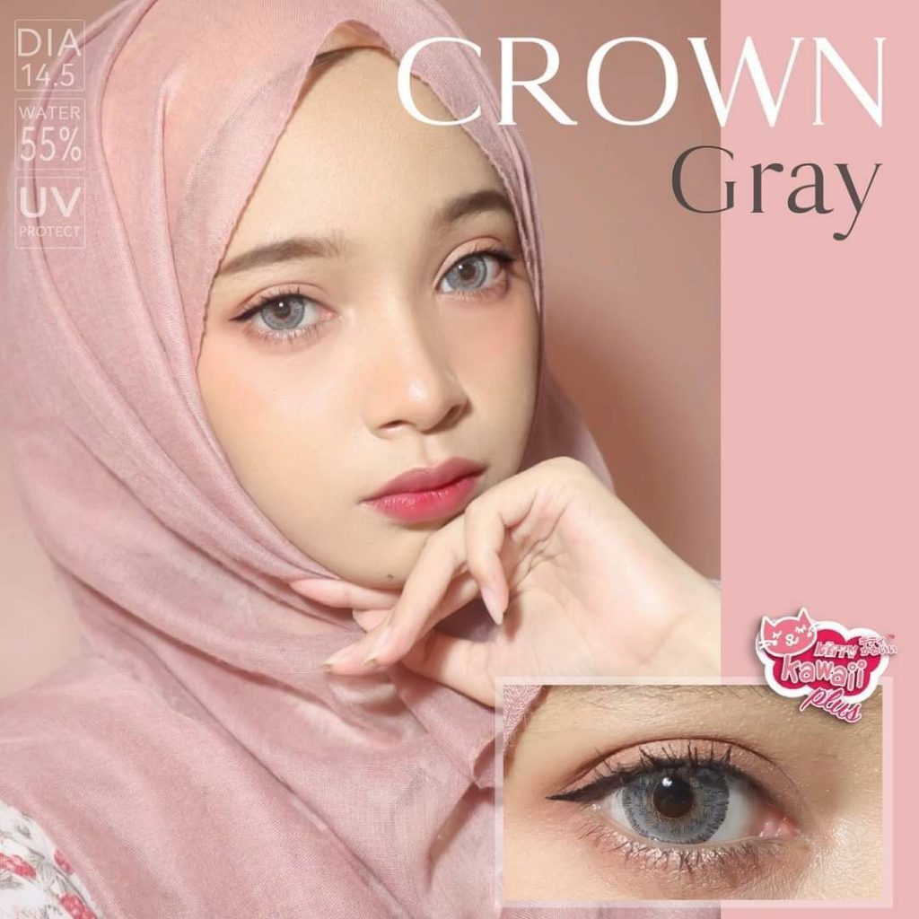 Kitty Kawaii Crown สายตา -00 ถึง -1000 brown gray Contactlens บิ๊กอาย คอนแทคเลนส์ ราคาถูก แถมตลับฟรี