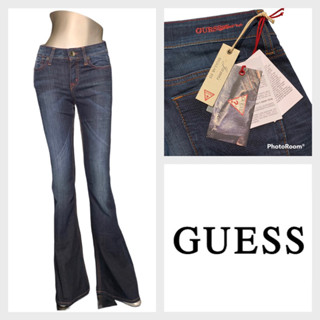 Guess(เกสส์) GS24 กางเกงขายาวผู้หญิง เอวต่ำ ยีนส์สีเข้ม ปักด้ายแดงด้านหลัง