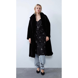 Zara Black Fur Coat with Belt