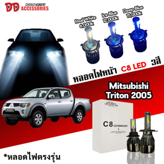 หลอดไฟหน้า C8 LED ไฟ 3 สี ขั้วตรงรุ่น Mitsubishi Triton 2005-2008 H4 มีพัดลมในตัว ราคาต่อ 1 คู่