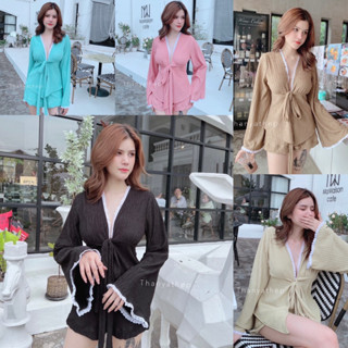 Ppickme•ชุดเซ็ท เสื้อผูกหน้า + กางเกง