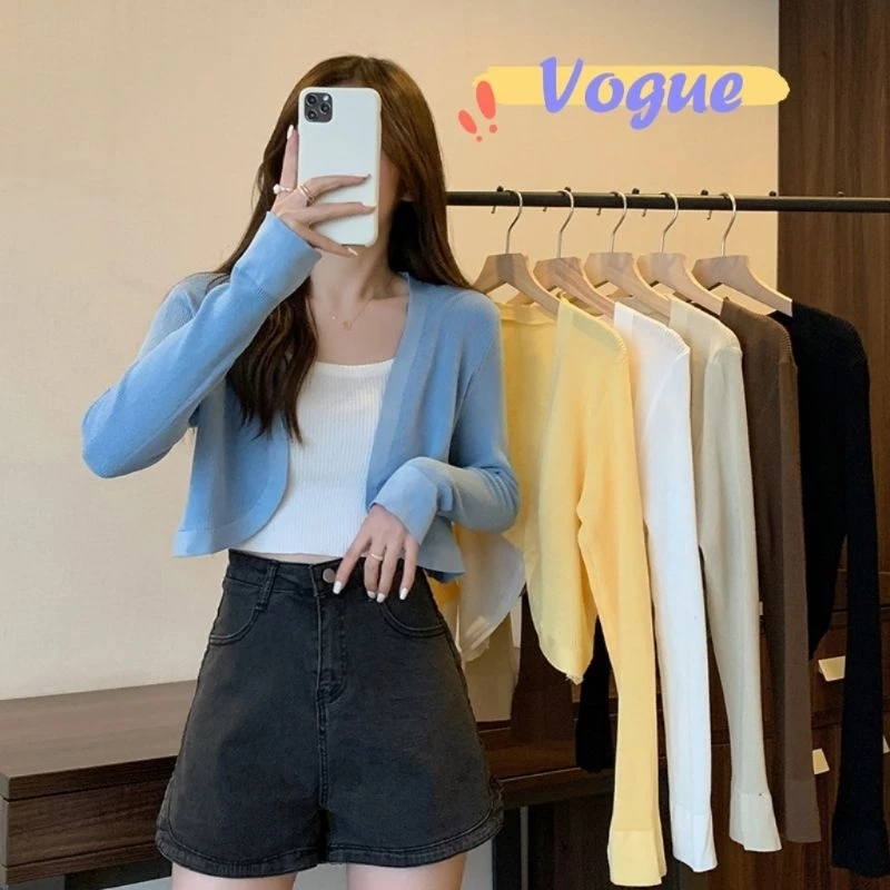 Vogue🌟พร้อมส่ง🌟 เสื้อคลุมไหมพรม แขนยาวแขนจั้ม ผ้าร่องสีพื้น (129-1) -C