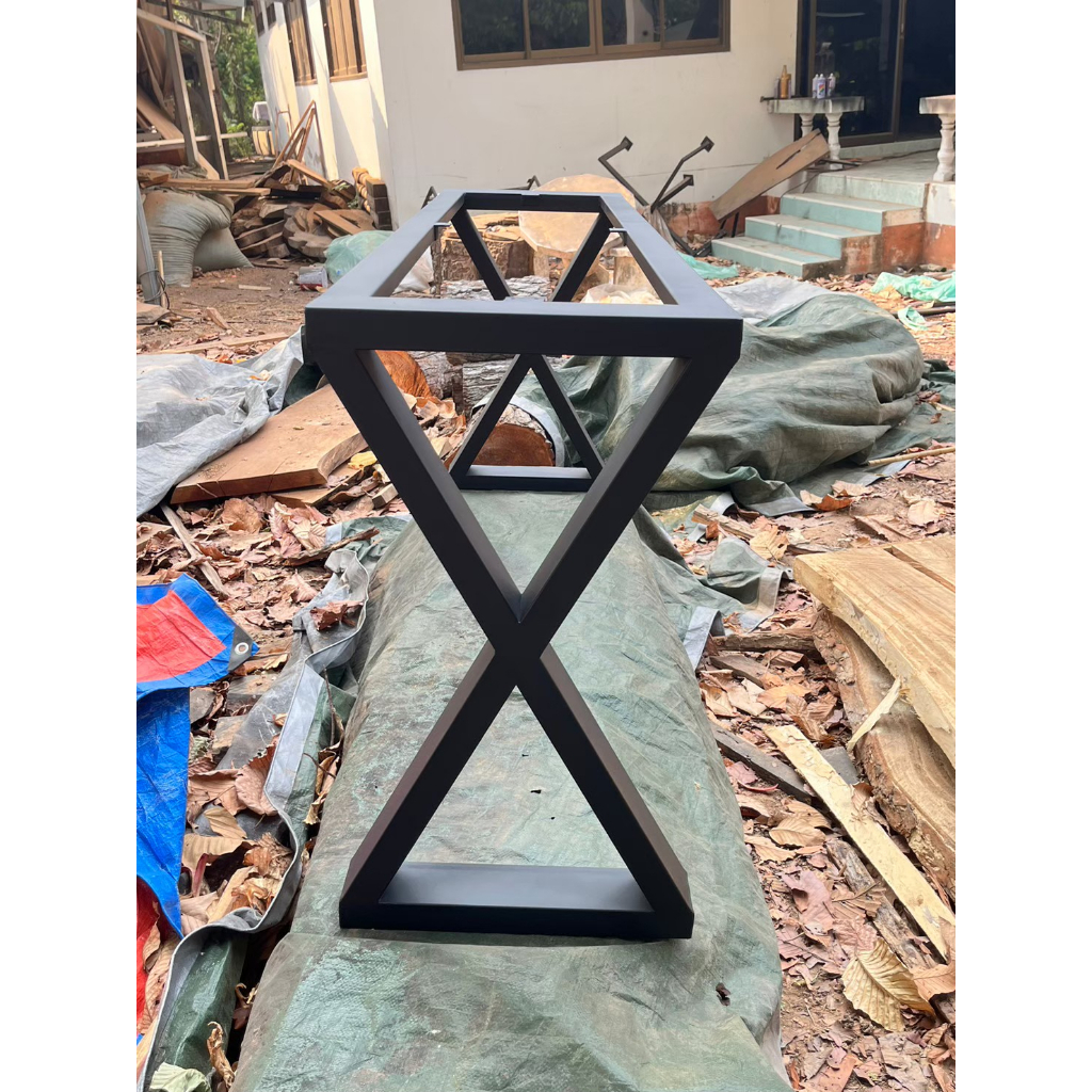 Pradoo'Siam ขาโต๊ะสำเร็จรูป ขาม้านั่ง X รุ่นติดคาน สีดำด้าน  มีหลายขนาดให้เลือก ทำจากเหล็กกัลวาไนท์ 