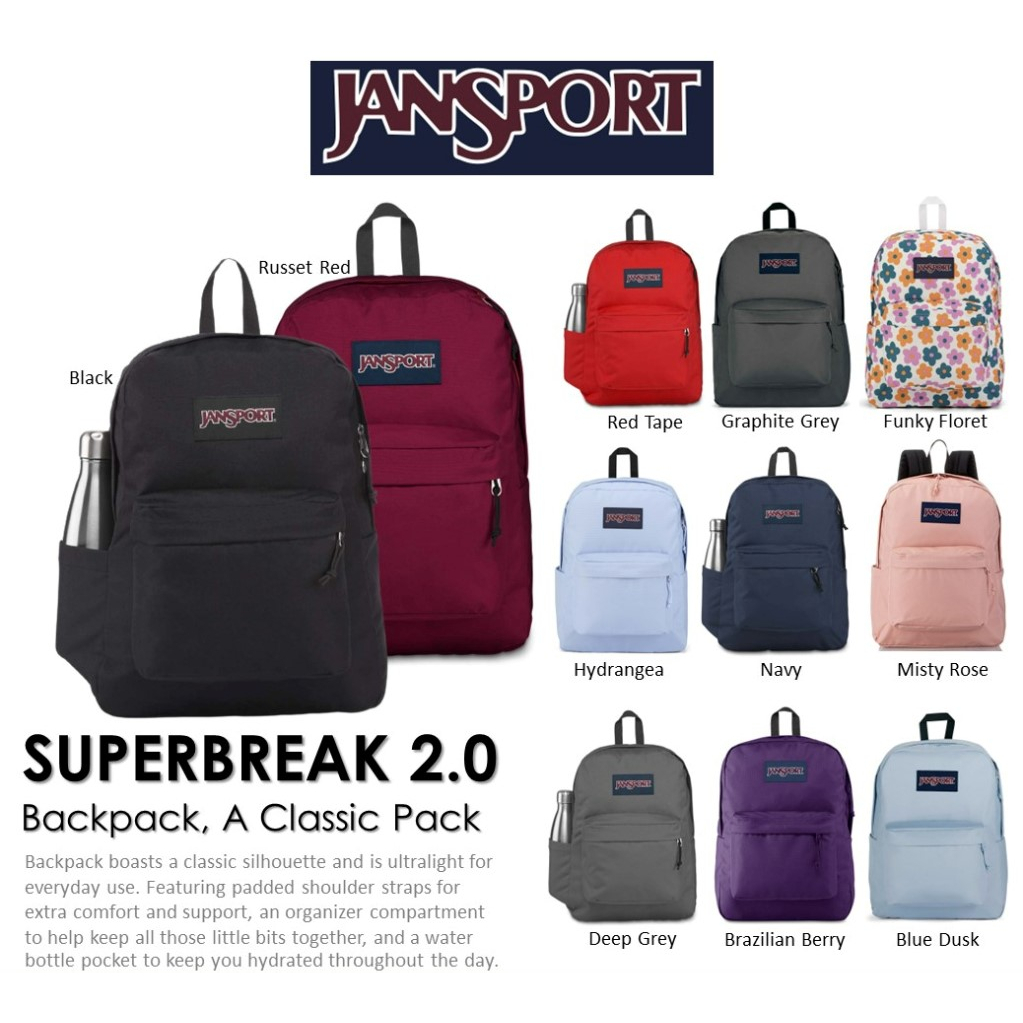 JanSport รุ่น SUPERBREAK 2.0 กระเป๋าเป้ Backpack สะพายหลัง รุ่นซุปเปอร์เบรค 2.0 รูปทรงคลาสสิก มีสีให