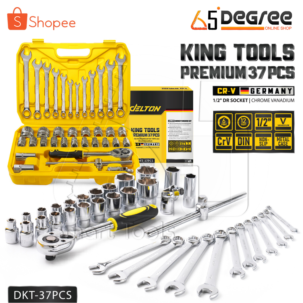 DELTON King Tools ชุดเครื่องมือ ประแจ ชุดบล็อก 37 ชิ้น ขนาด 1/2 นิ้ว (4 หุน) ชุดประแจ KING TOOLS SERIES รุ่น DKT-37PCS