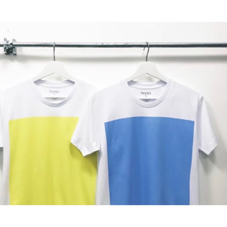 bank’s Square Yellow and Blue T-Shirt Cotton USA เสื้อยืดขาวลายพื้นสีเหลือง สีฟ้า เสื้อยืดคอกลม เสื้อยืดคุณภาพดี