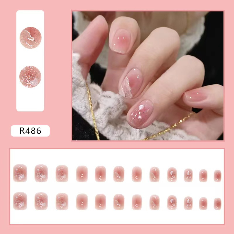 CICI ร้านไทย 【R486】พร้อมส่ง เล็บปลอมสีเจล24ชิ้น เล็บปลอมสำเร็จรูป ใหม่เล็บปลอมกันน้ำ