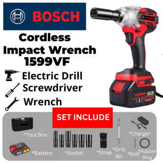 🔥BOSCH🔥1599VF ประแจผลกระทบไร้สายประแจไฟฟ้าเจาะเครื่องมือปืน 1/2 ไดร์เวอร์ 1599VFx68900mAh