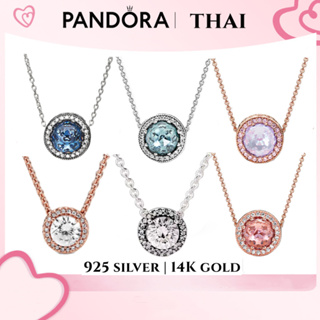 [ส่งจากกรุงเทพ]Pandora เงิน925 สร้อยคอ 6สีเลือกได้ Round Brilliant Halo Necklace ของขวัญสำหรับคนพิเศษ ของแท้ 100%