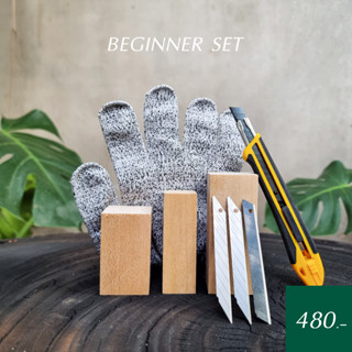 ชุดแกะไม้ Beginner set , คัตเตอร์Olfa+ใบมีด+ไม้+ถุงมือกันบาด