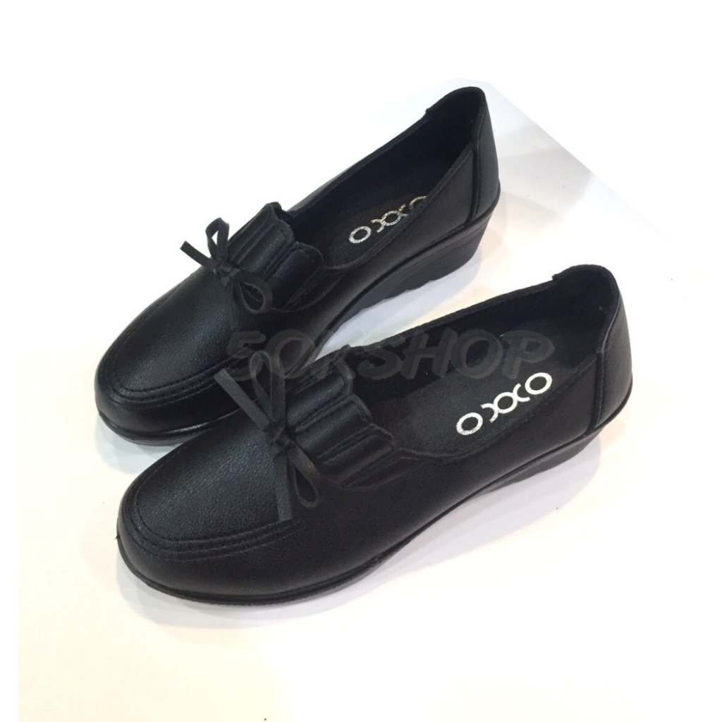 5okshop รองเท้าคัชชู เพื่อสุขภาพหนังนิ่ม ส้นเตารีด oxxo พี้นสูง2นิ้ว ใส่สบาย X76083