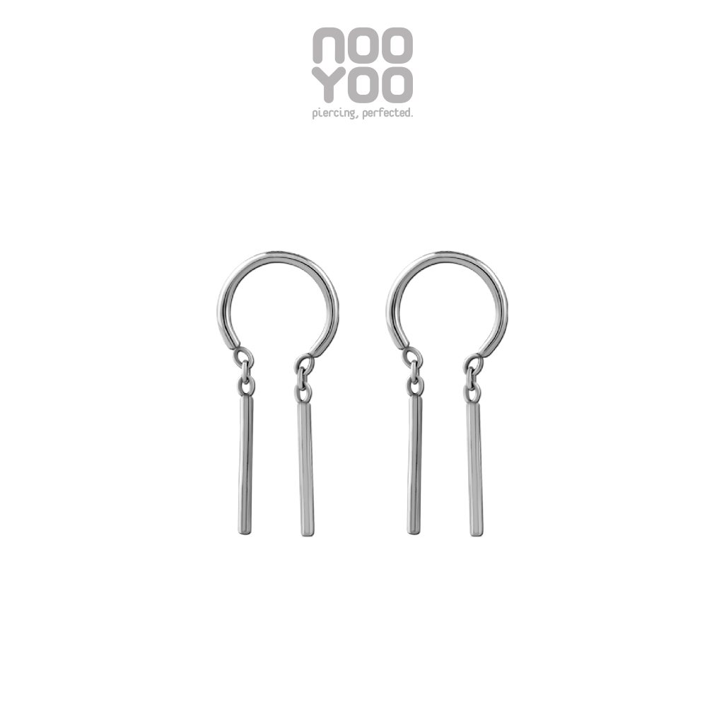 NooYoo ต่างหูสำหรับผิวแพ้ง่าย COLORFUL Half Hoop Ring with Dangling Leaf Surgical Steel
