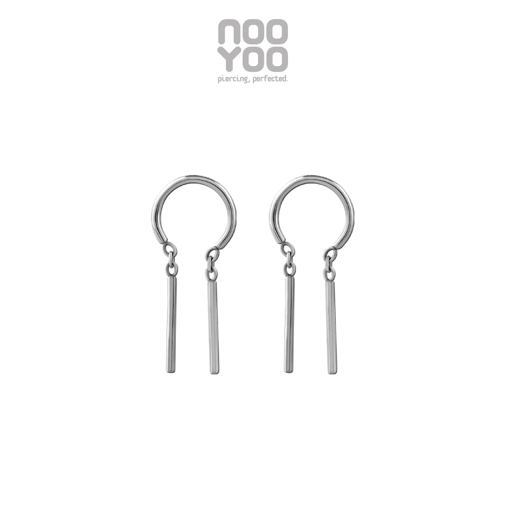 NooYoo ต่างหูสำหรับผิวแพ้ง่าย Half Hoop Ring with Dangling Bar Surgical Steel