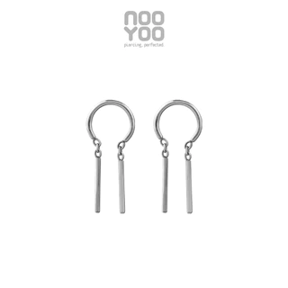 NooYoo ต่างหูสำหรับผิวแพ้ง่าย Half Hoop Ring with Dangling Bar Surgical Steel