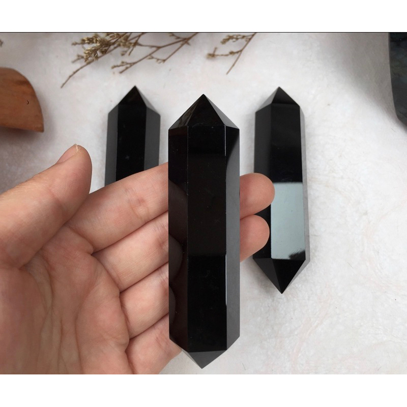 1 Pc obsidian double terminated crystal tower quartz point healing crystal black obsidian