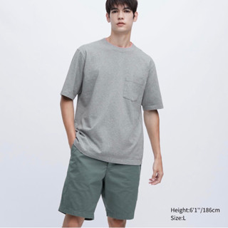 Men เสื้อยืด คอกลม แขน 1/2 ทรงหลวม มีกระเป๋า