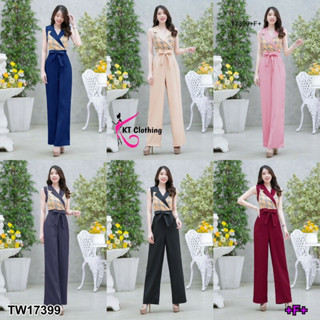 Jumpsuit แขนกุดขายาว ผูกโบว์เอว NL17399