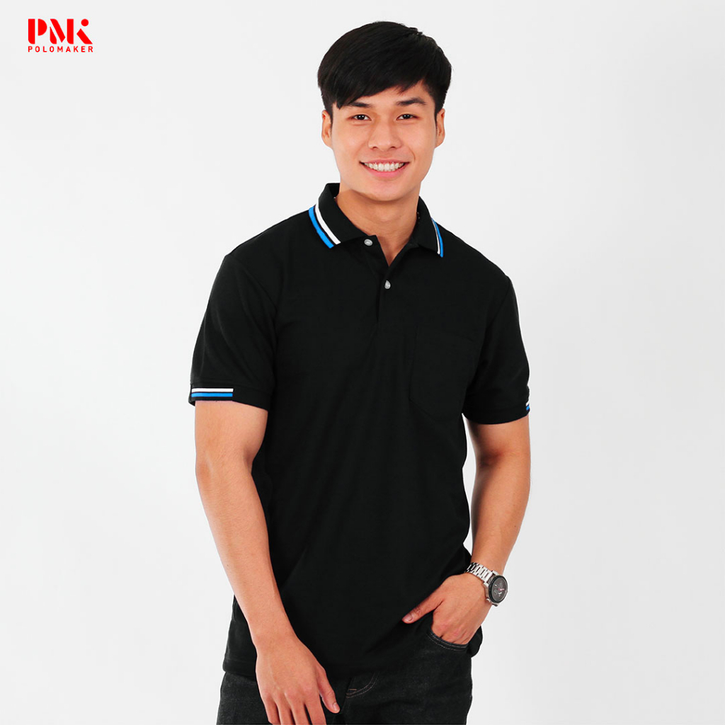 PMK - KM001 สีดำ - เสื้อโปโล รุ่น Kaneko KM ไม่ยับ อยู่ทรง