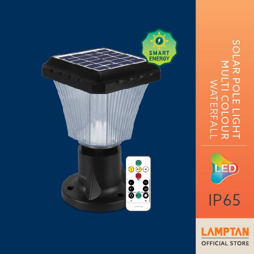 LAMPTAN โคมไฟหัวเสาพลังงานแสงอาทิตย์ Solar Pole Light Multi-Colour WATERFALL 2W 3แสงในโคมเดียว ควบคุ