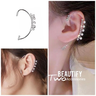 🌜ต่างหูเฮียคาร์หสีเงินประดับไข่มุกคล้องเกี่ยวใบหูสุดเท่ห์
