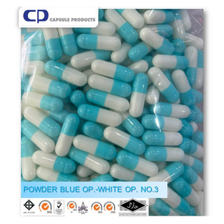 Capsule Products แคปซูลเปล่า สีฟ้า-ขาว POWDER BLUE OP.-WHITE OP.  (เบอร์ 3) บรรจุ 1000 แคปซูล/ห่อ