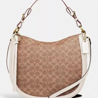 กระเป๋าสะพาย COACH 38580 SUTTON HOBO IN SIGNATURE CANVAS ลายซี สีขาว งานshop