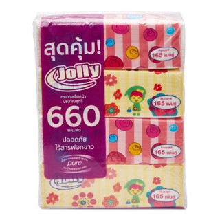 ทิชชู่ Jolly โจลี่ กระดาษเช็ดหน้าซอฟท์แพ็ก 165 แผ่น/ห่อ (x 4 ห่อ)